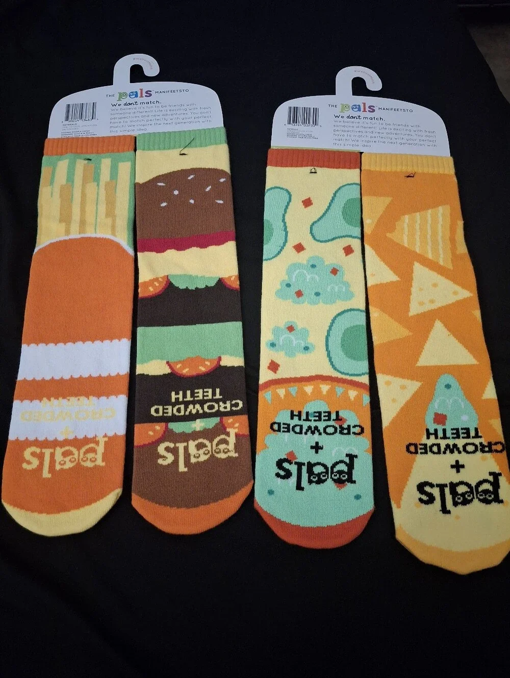 PALS Fun Food Crew Socks - Burger & Fries  and Chips and Guac Unisex 2 Pair